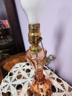 Pink depression glass lamp on sale